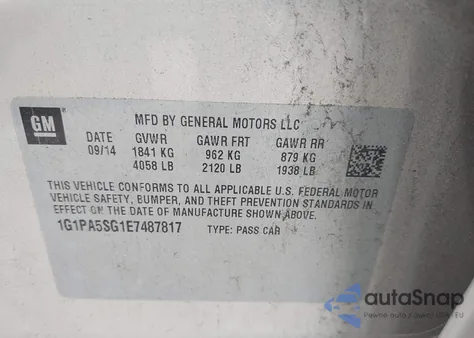 2014 Chevrolet Cruze Ls Auto from USA, damaged, VIN 1G1PA5SG1E7487817